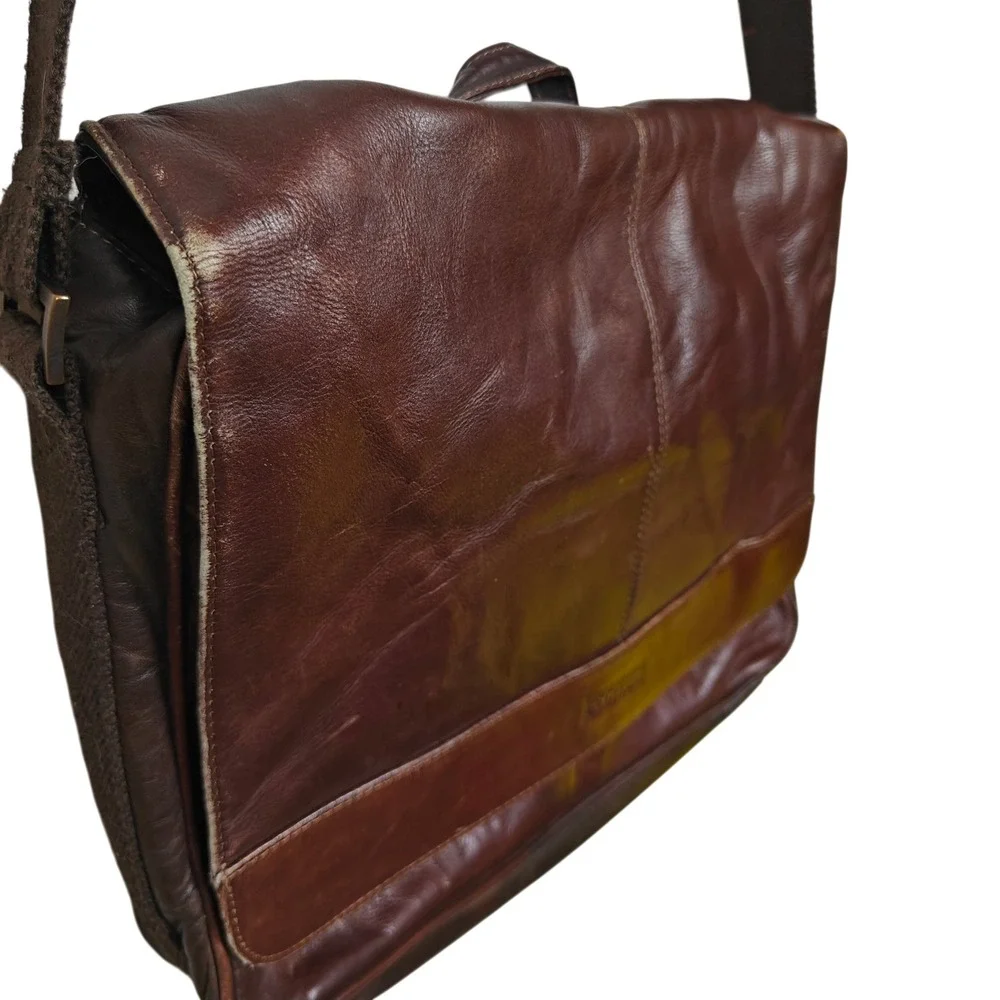 Kenneth Cole Reaction Brown Leather Messenger Bag Crossbody Laptop Briefcase